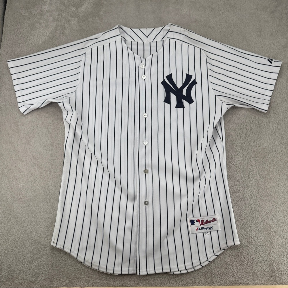 Majestic New York Yankees Mens Jersey 48 White Pinstripe Preowned Stains